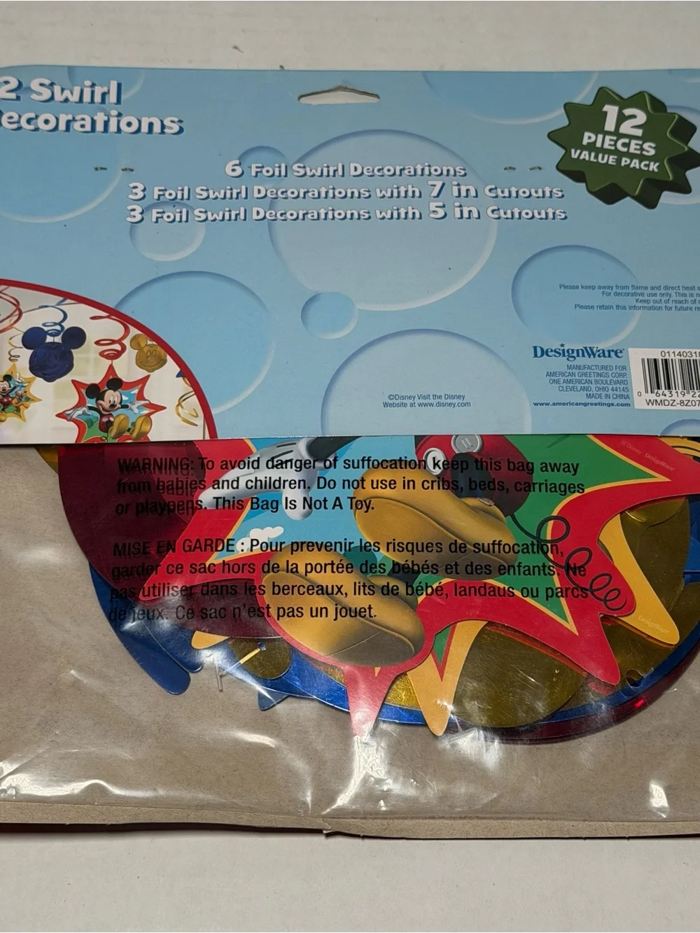 NEW Disney Jr Mickey Mouse Clubhouse 6 Count Swirl Hanging Decorations Birthday